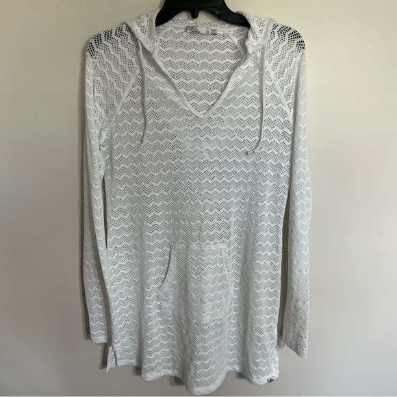 prAna Luiza Swimsuit Cover-Up Hooded Tunic White Chevron Pocket Size Small - Picture 1 of 10